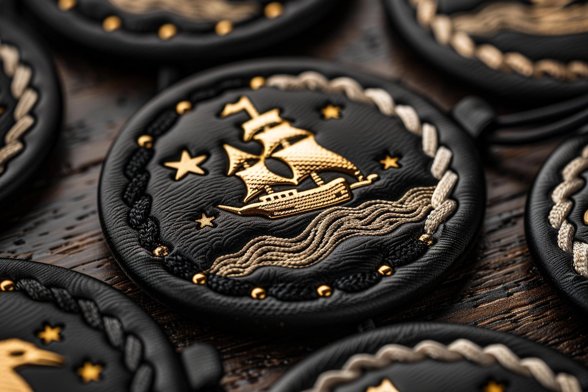 Hand-stitched patch with metallic thread highlights